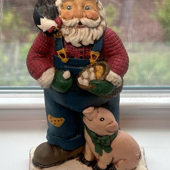 Vintage Midwest of Cannon Falls Santa Christmas Farmer Overalls Eggs Chicken Pig - Picture 2 of 9